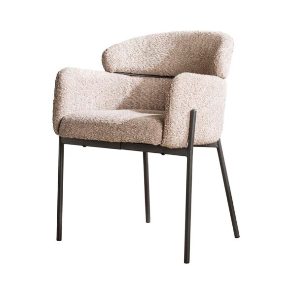 Ensemble table 180 cm en acacia + 4 fauteuils en tissu bouclette sable – Image 8