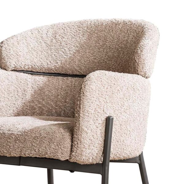 Ensemble table 180 cm en acacia + 4 fauteuils en tissu bouclette sable – Image 9