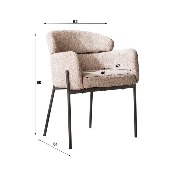 Ensemble table 180 cm en acacia + 4 fauteuils en tissu bouclette sable – Image 10