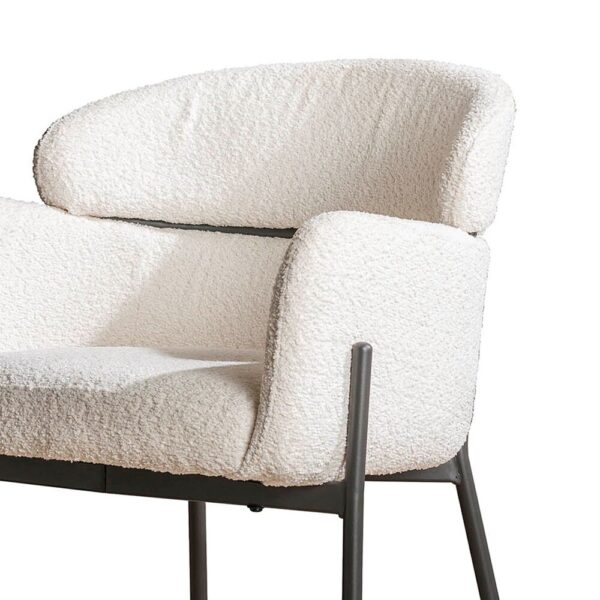 Table 215 cm en marbre composite + 4 fauteuils en bouclette blanc – Image 7