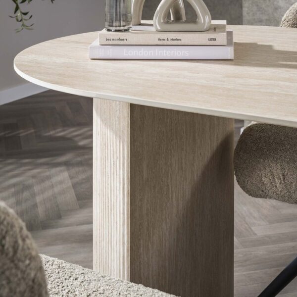 Table 180 cm en céramique beige + 4 fauteuils en tissu bouclette sable – Image 6