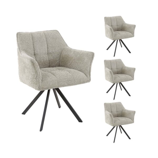 Table 180 cm en céramique beige + 4 fauteuils en tissu bouclette sable – Image 8
