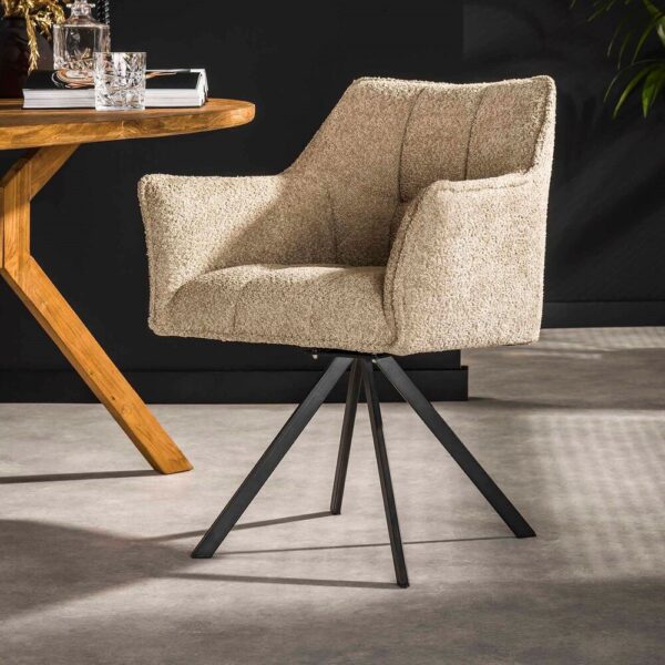 Table 180 cm en céramique beige + 4 fauteuils en tissu bouclette sable – Image 9