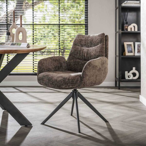 Table 244x165 cm en acacia brun + 8 fauteuils en tissu texturé taupe – Image 5