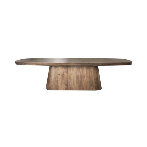 Table 300x120 cm en acacia brun + 8 fauteuils en tissu texturé taupe – Image 6