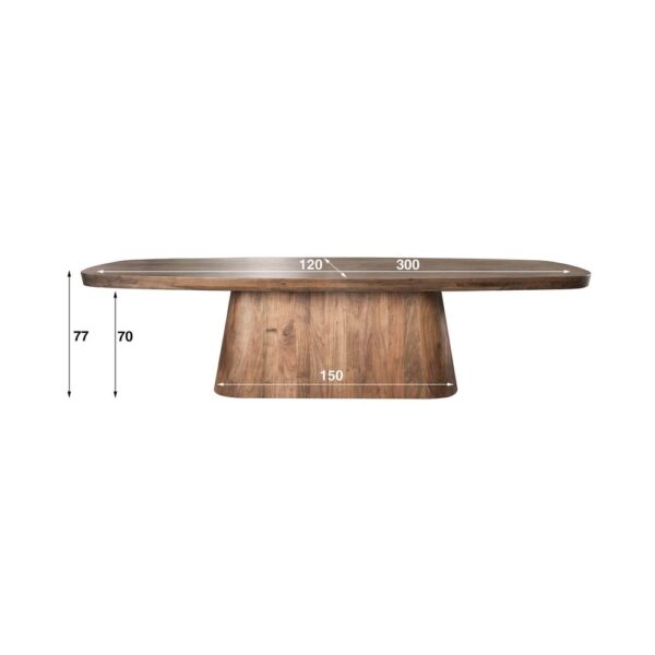 Table 300x120 cm en acacia brun + 8 fauteuils en tissu texturé taupe – Image 8