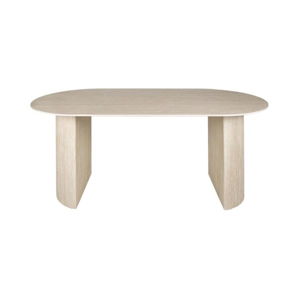 Table 180 cm en céramique beige + 6 chaises en tissu texturé marron – Image 3