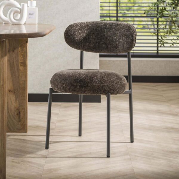 Table 180 cm en céramique beige + 6 chaises en tissu texturé marron – Image 4