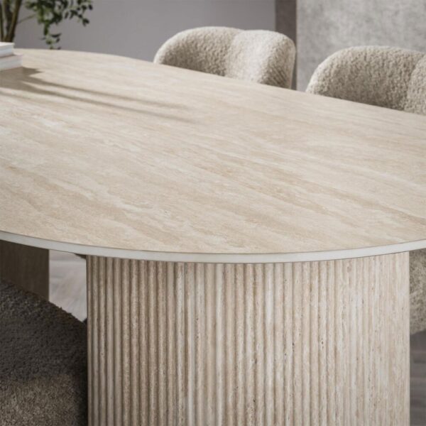 Table 180 cm en céramique beige + 6 chaises en tissu texturé marron – Image 6