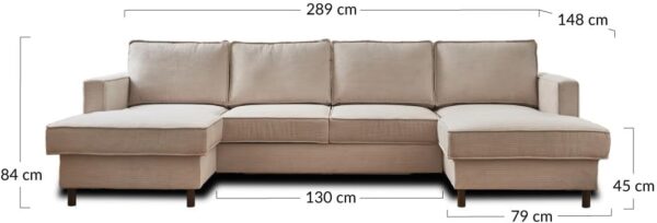 Lisa Design - Canapé Panoramique en U Convertible avec Coffre Jake en Velours Côtelé - Canapé Lit - Grand Sofa XXL Beige 7 Places - Salon – Image 2