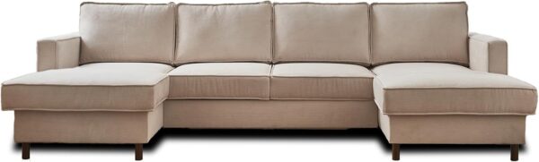Lisa Design - Canapé Panoramique en U Convertible avec Coffre Jake en Velours Côtelé - Canapé Lit - Grand Sofa XXL Beige 7 Places - Salon – Image 3