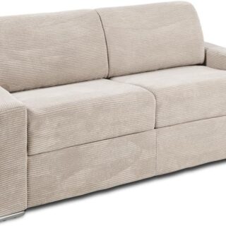 Vente-unique - Canapé 3 Places Convertible Express en Velours côtelé Beige - Couchage 140 cm - Matelas 14 cm CALITO