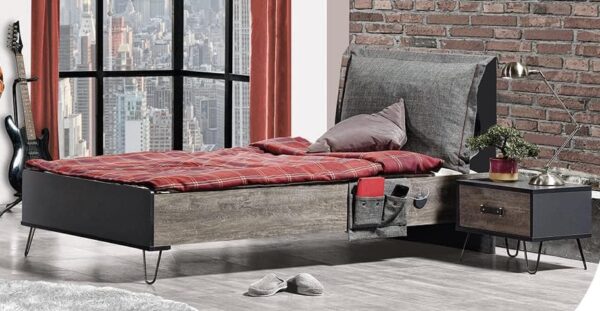 Chambre complète pour garçons style industriel carbon comprend lit - table de chevet - armoire - bureau – Image 8