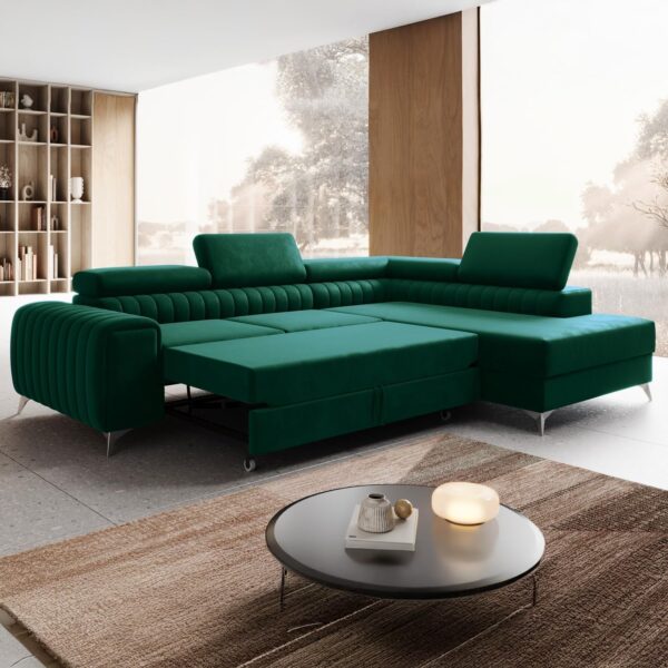 INTENSE DECO Canapé d'angle Droit Convertible Isaac Velours Vert – Image 7