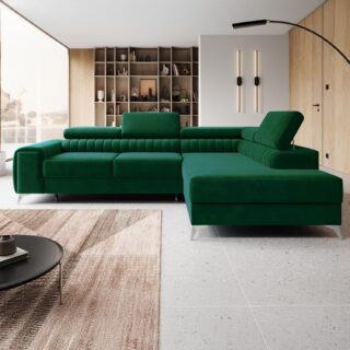 INTENSE DECO Canapé d'angle Droit Convertible Isaac Velours Vert