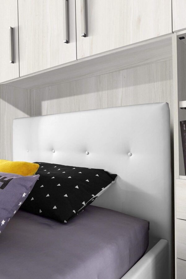 Chambre à pont avec lit blanc une place et demie - composée d'une porte longue, 4 portes moyennes, petit compartiment à jour et commode. 243 x 55 x 245 cm – Image 2