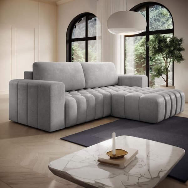INTENSE DECO Canapé d'angle Droit Convertible Clovis Velours Gris – Image 6
