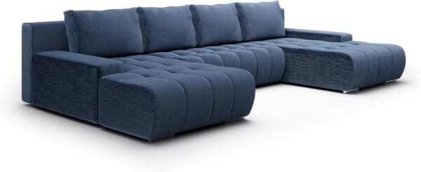Tendencio Canapé panoramique Convertible BOLUTI en Velours côtelé avec Coffre de Rangement (Bleu)