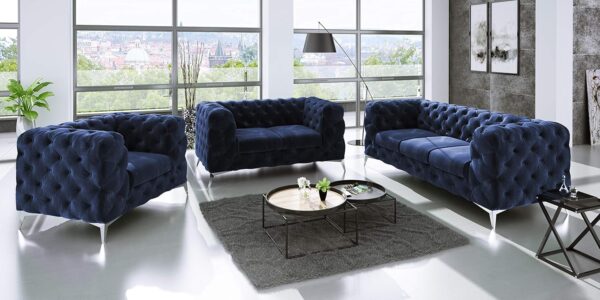 Regency Chesterfield Ensemble canapé 3 + 2 places Bleu