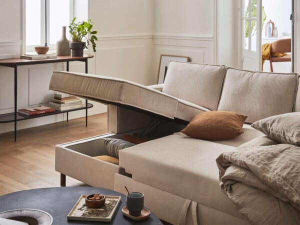 Lisa Design - Canapé Panoramique en U Convertible avec Coffre Jake en Velours Côtelé - Canapé Lit - Grand Sofa XXL Beige 7 Places - Salon – Image 7