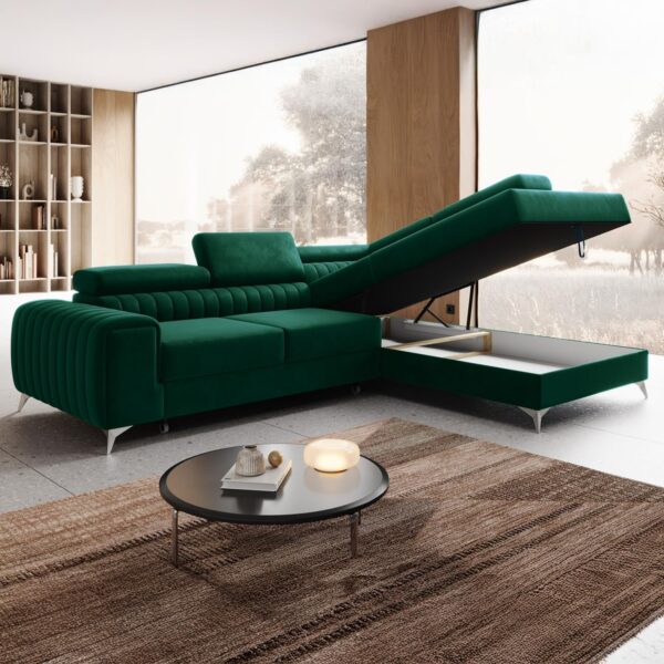 INTENSE DECO Canapé d'angle Droit Convertible Isaac Velours Vert – Image 5