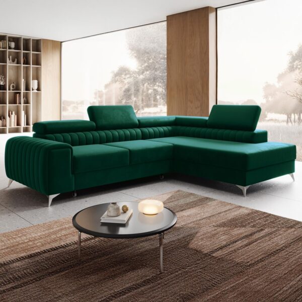 INTENSE DECO Canapé d'angle Droit Convertible Isaac Velours Vert – Image 4