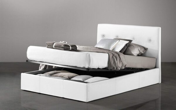 Chambre à pont avec lit blanc une place et demie - composée d'une porte longue, 4 portes moyennes, petit compartiment à jour et commode. 243 x 55 x 245 cm – Image 3