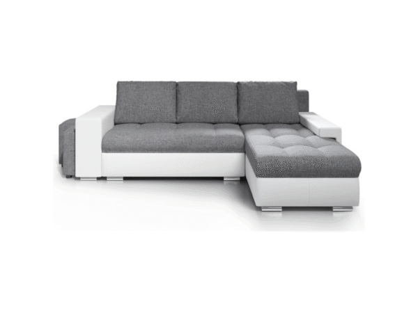 Canapé Angle Convertible Simon Blanc / Gris + 2 Poufs – Image 2