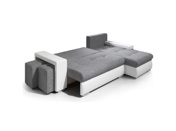 Canapé Angle Convertible Simon Blanc / Gris + 2 Poufs – Image 3