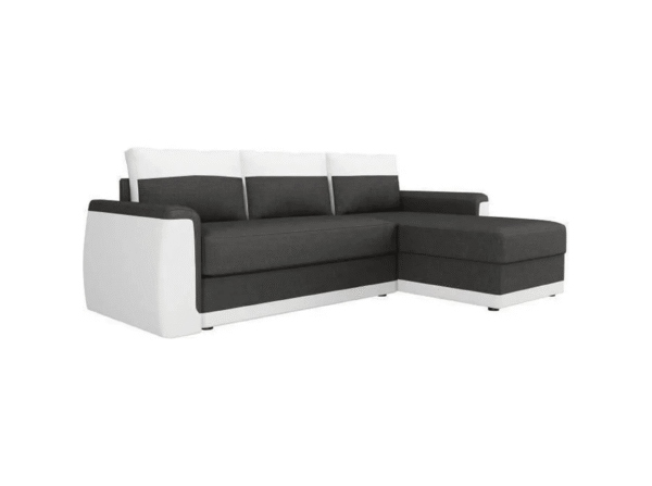Canapé d'angle convertible 3 places JAMES- Simili blanc - tissu gris anthracite – Image 3