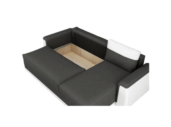 Canapé d'angle convertible 3 places JAMES- Simili blanc - tissu gris anthracite – Image 5