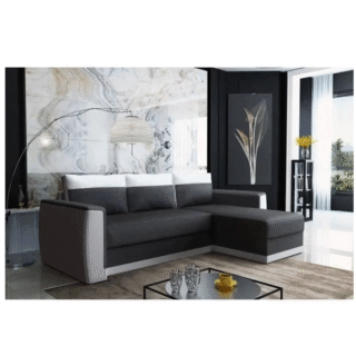 Canapé d'angle convertible 3 places JAMES- Simili blanc - tissu gris anthracite