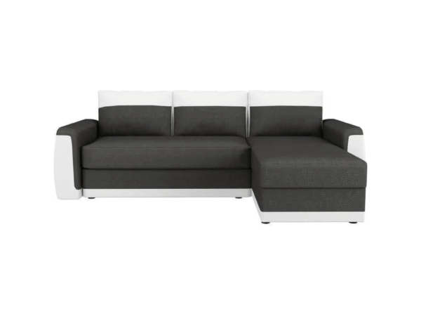 Canapé d'angle convertible 3 places JAMES- Simili blanc - tissu gris anthracite – Image 2